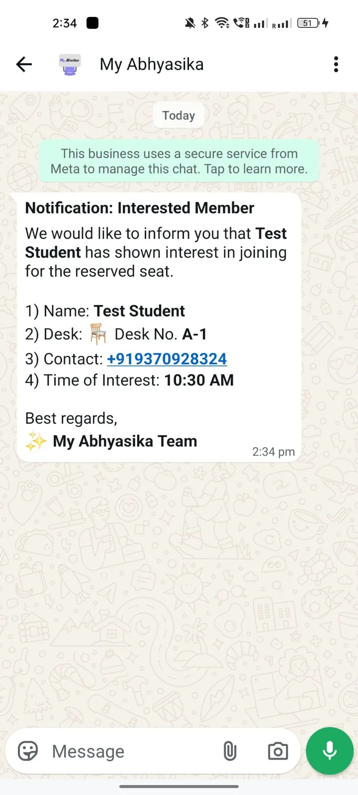 Lead Interested Alert WhatsApp template preview